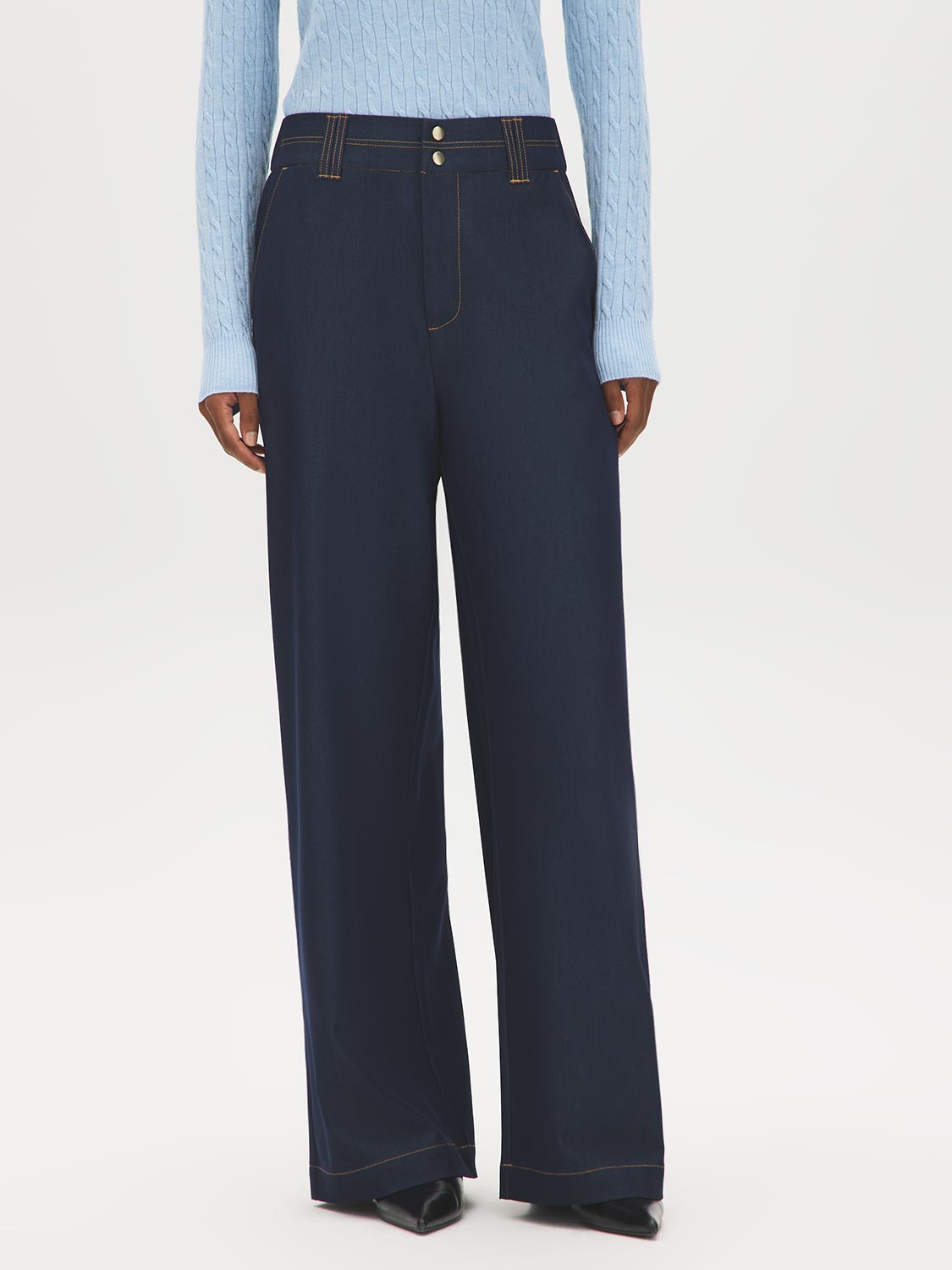Indigo Wash High-Rise Wide Leg Trousers - Front View - Suzy Shier