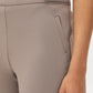 Lt Grey Pull-On Straight Leg Pant with Waist Tabs - Woman Wearing Clean Front Trousers - Suzy Shier