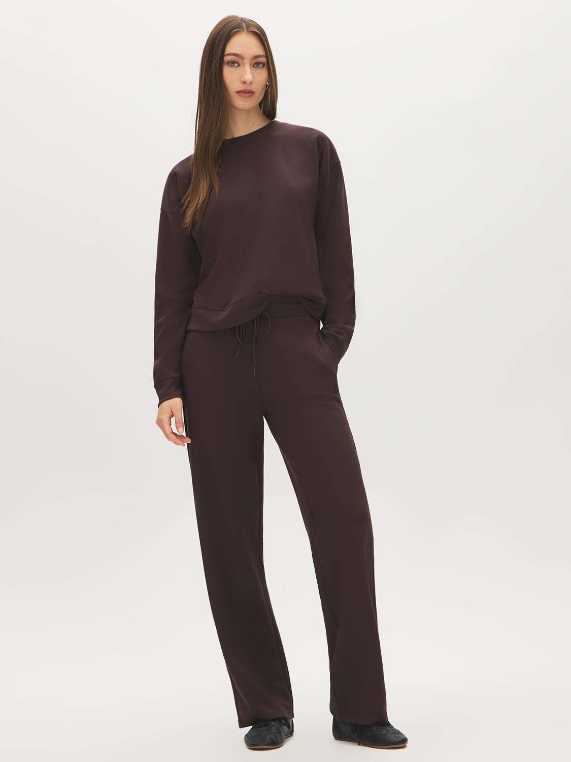 Coffee Bean Cloud Fleece Top with Drop Shoulder Sleeves - Suzy Shier
