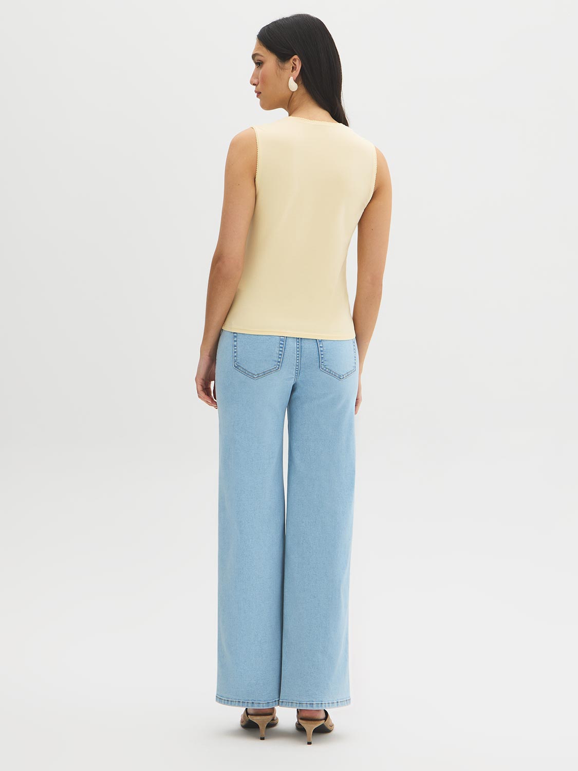 White Picot-Trimmed Square Neck Tank Top - Woman Wearing Jersey Tank - Suzy Shier