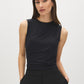 Jet Black Sleeveless Crew Neck Shell Top with Side Pleats - Suzy Shier