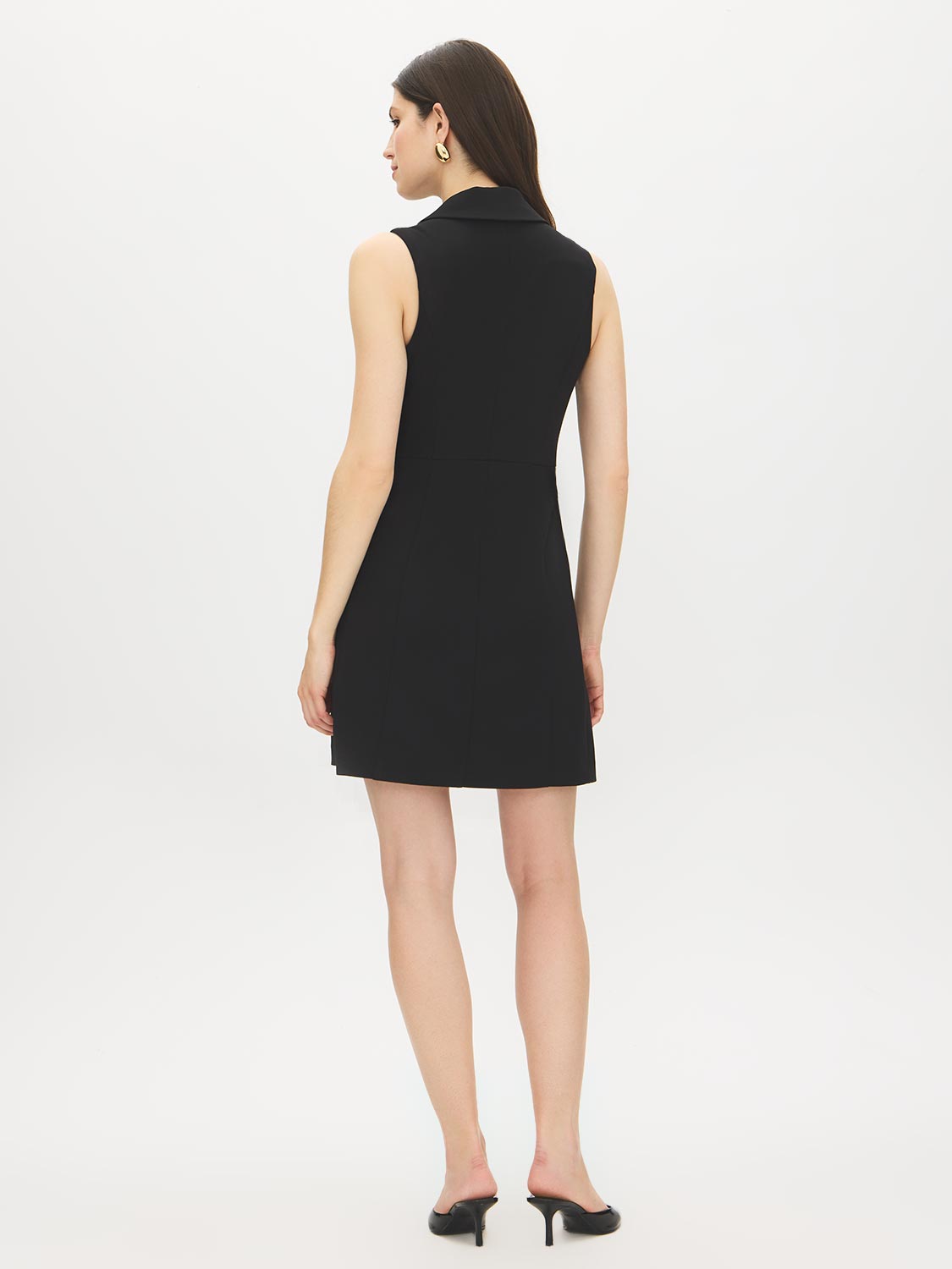 Black Sleeveless Blazer Dress with Button Detail - Back View - Suzy Shier