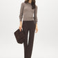 Brown Melange Cable Knit Crew Neck Sweater - Front View - Suzy Shier