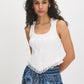 Snow White Rib Jersey Corset Look Tank - Close-up of Lace Ruffle Detail - Suzy Shier
