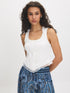 Snow White Rib Jersey Corset Look Tank - Close-up of Lace Ruffle Detail - Suzy Shier