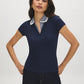 Naval Academy Ribbed 2fer Knit Top with Gingham Collar - Close-up of Gingham Collar Detail - Suzy Shier