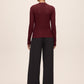 Bordeaux Pointelle Gold Button Cardigan - Back View - Le Chateau