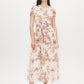 Sand Floral Print Textured Chiffon Midi Dress - Woman Wearing Crossover Front Midi Dress - Suzy Shier