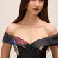 Black Bordeaux Strapless Floral Ballgown - Close-up Bodice Detail - Le Chateau