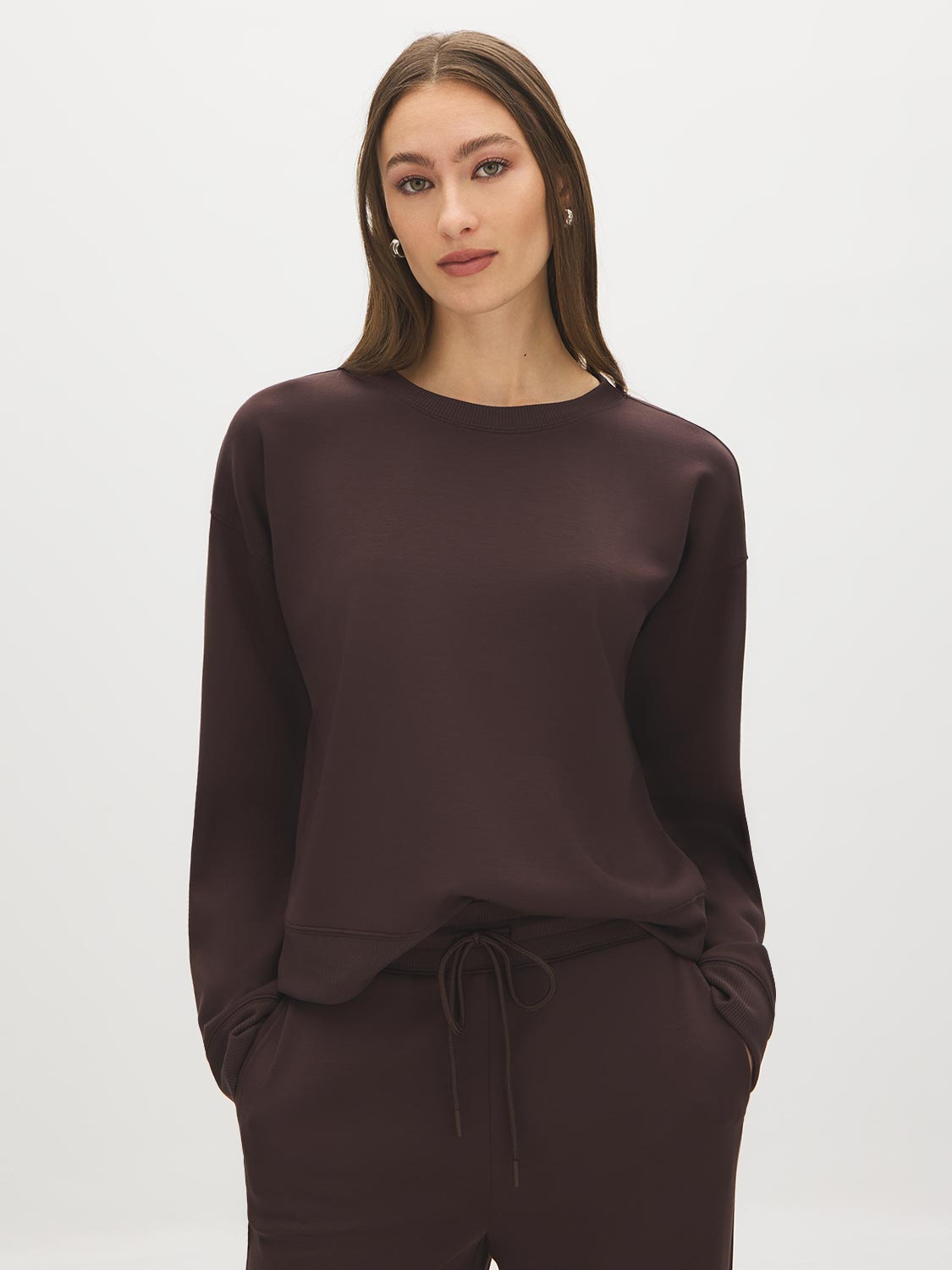Coffee Bean Cloud Fleece Top with Drop Shoulder Sleeves - Suzy Shier