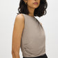 Lt Grey Sleeveless Crew Neck Shell Top with Side Pleats - Suzy Shier