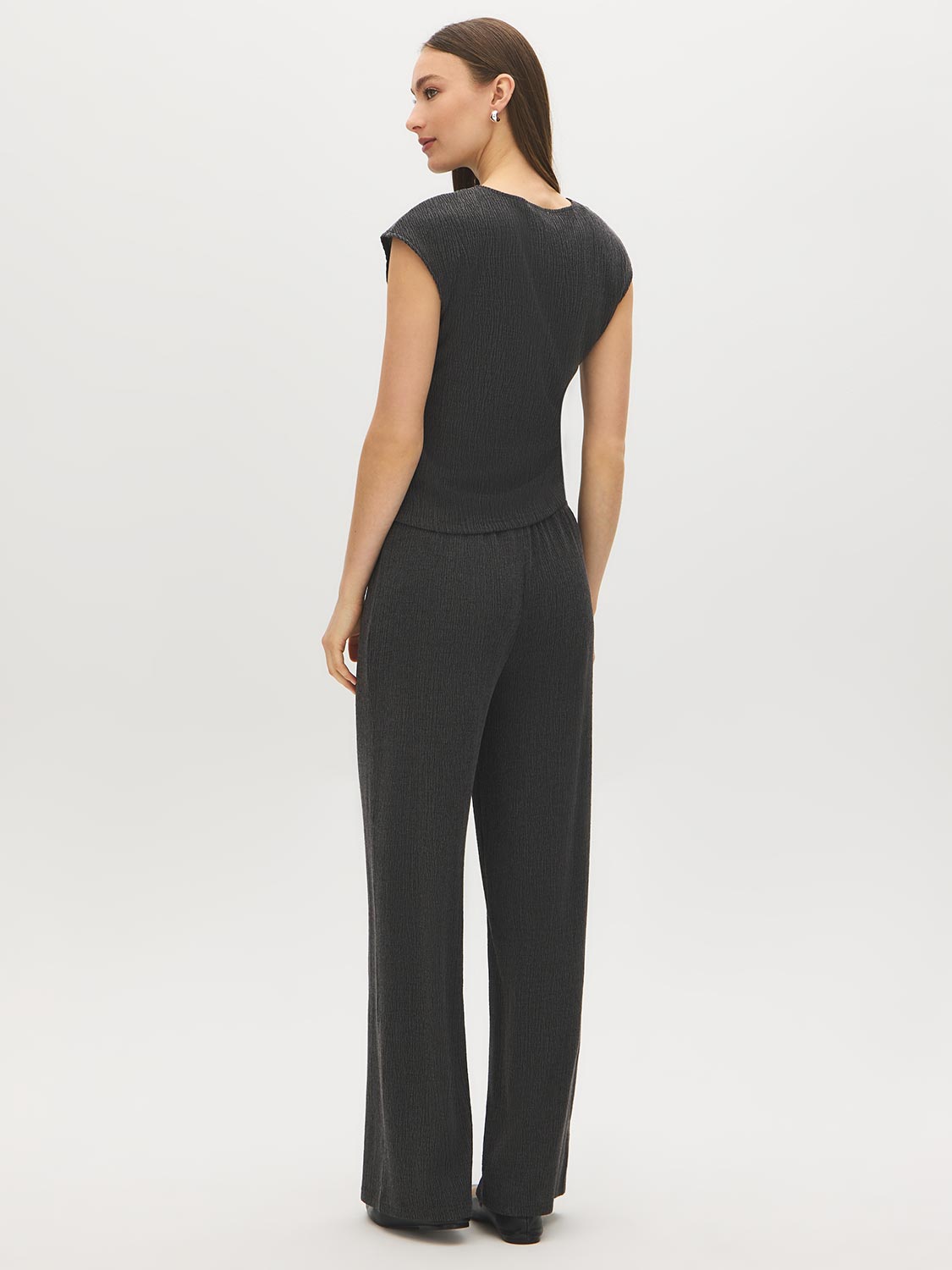 Charcoal Textured Asymmetrical Dolman Sleeve Top - Back View - Suzy Shier