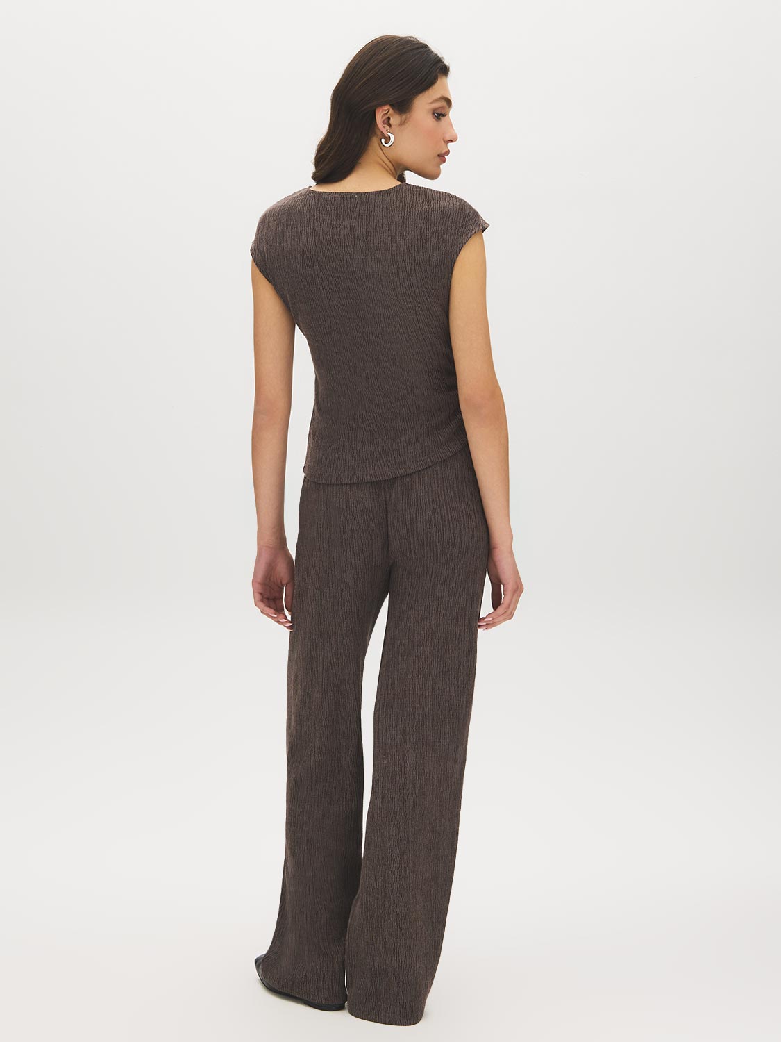 Charcoal Textured Asymmetrical Dolman Sleeve Top - Back View - Suzy Shier