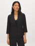 Black/White Striped One-Button Blazer with Cuffed Sleeves - Woman Wearing Tailored Blazer - Suzy Shier