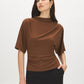 Bison Funnel Neck Knit Top with Kimono Sleeves - Woman Wearing Elegant Knit Top - Suzy Shier