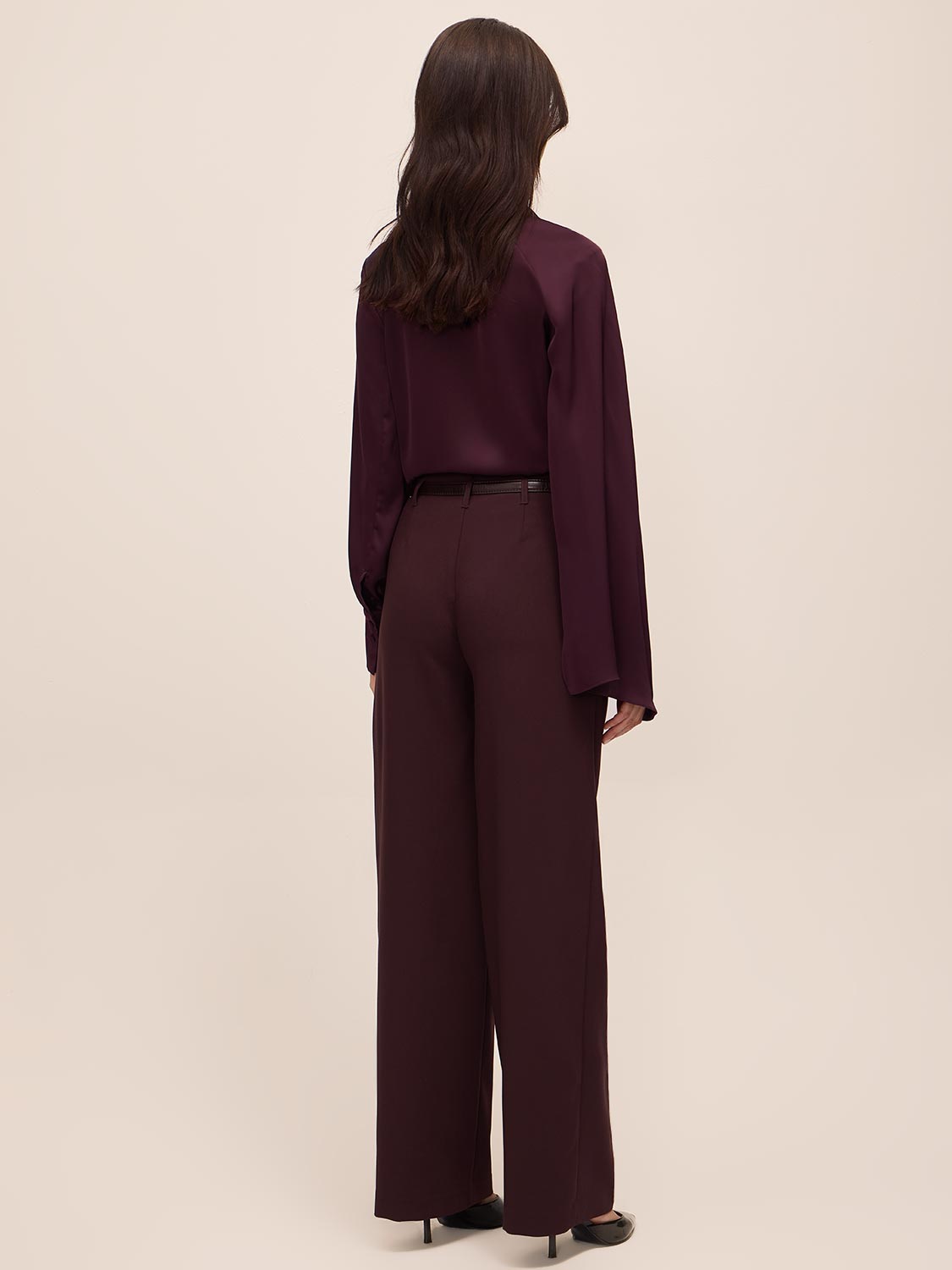 Eggplant Belted Pleated Wide-Leg Pant - Back View - Le Chateau