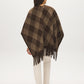 Brown Plaid Fringe Cape - Back View - Suzy Shier
