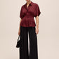 Bordeaux Satin Pleated Waist Blouse - Front View - Le Chateau