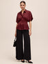Bordeaux Satin Pleated Waist Blouse - Front View - Le Chateau