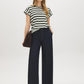 Snow White and Green Striped Dolman Sleeve Knit Top - Full Body View - Suzy Shier