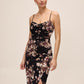 Mocha/Bordeaux Floral Midi Cocktail Dress with Cowl Neck - Front View - Le Chateau