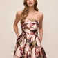 Black Cherry and Mauve Strapless Floral Print Ballgown - Front View - Le Chateau