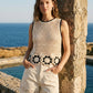 Natural Crochet Flower Border Tank - Close-up of Crochet Detailing - Suzy Shier