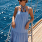 Infinity Tiered Maxi Dress with Spaghetti Straps - Woman Wearing Flowing Maxi Dress - Suzy Shier