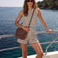 Snow White and Naval Academy Stripe French Terry Sleeveless Top - Woman Wearing Striped Knit Top - Suzy Shier