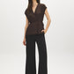 Coffee Bean Kimono Wrap Blouse with Waist Tie - Front View - Suzy Shier