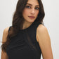 Jet Black Sleeveless Double Layer Top with Mesh Inserts - Close-up Fabric Detail - Suzy Shier