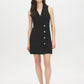 Black Sleeveless Blazer Dress with Button Detail - Woman Wearing Notch Collar Dress - Suzy Shier
