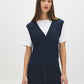 Navy Blazer Melange Crew Neck 2fer Top with V-Neck Vest - Woman Wearing Layered Look Knit Top - Suzy Shier
