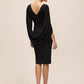 Black Boat Neck Sheath Dress with Back Cape - Back View - Le Chateau