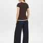 Coffee Bean and White Double Layer Crew Neck Top - Back View - Suzy Shier