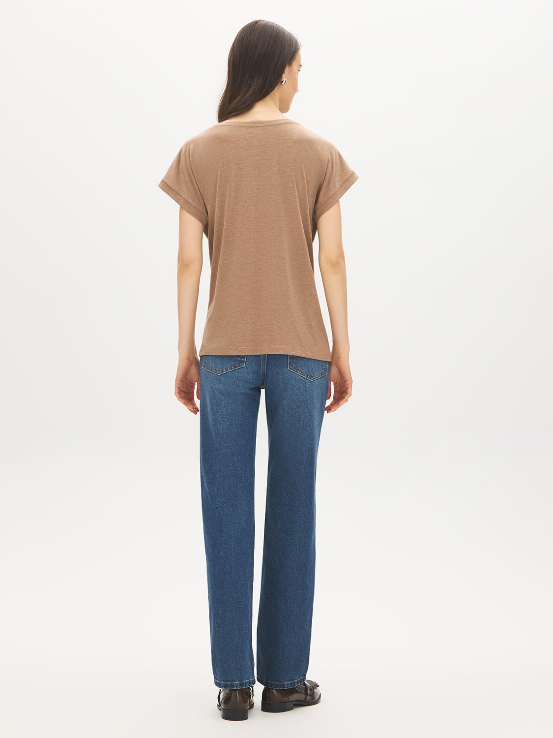 Brown Melange Striped Dolman Sleeve Knit Top - Back View - Suzy Shier