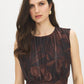 Floral Print Mesh Dress with Cummerbund Waist - Close-up View - Suzy Shier