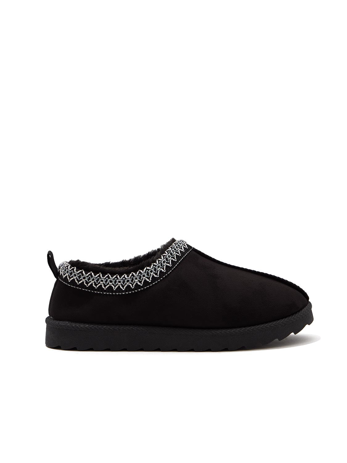 Black Microfiber Clog with Faux Fur Lining - Cozy Slip-On Footwear - Suzy Shier