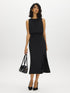 Black Blouson Top Dress with Front Slit - Full Front View - Suzy Shier
