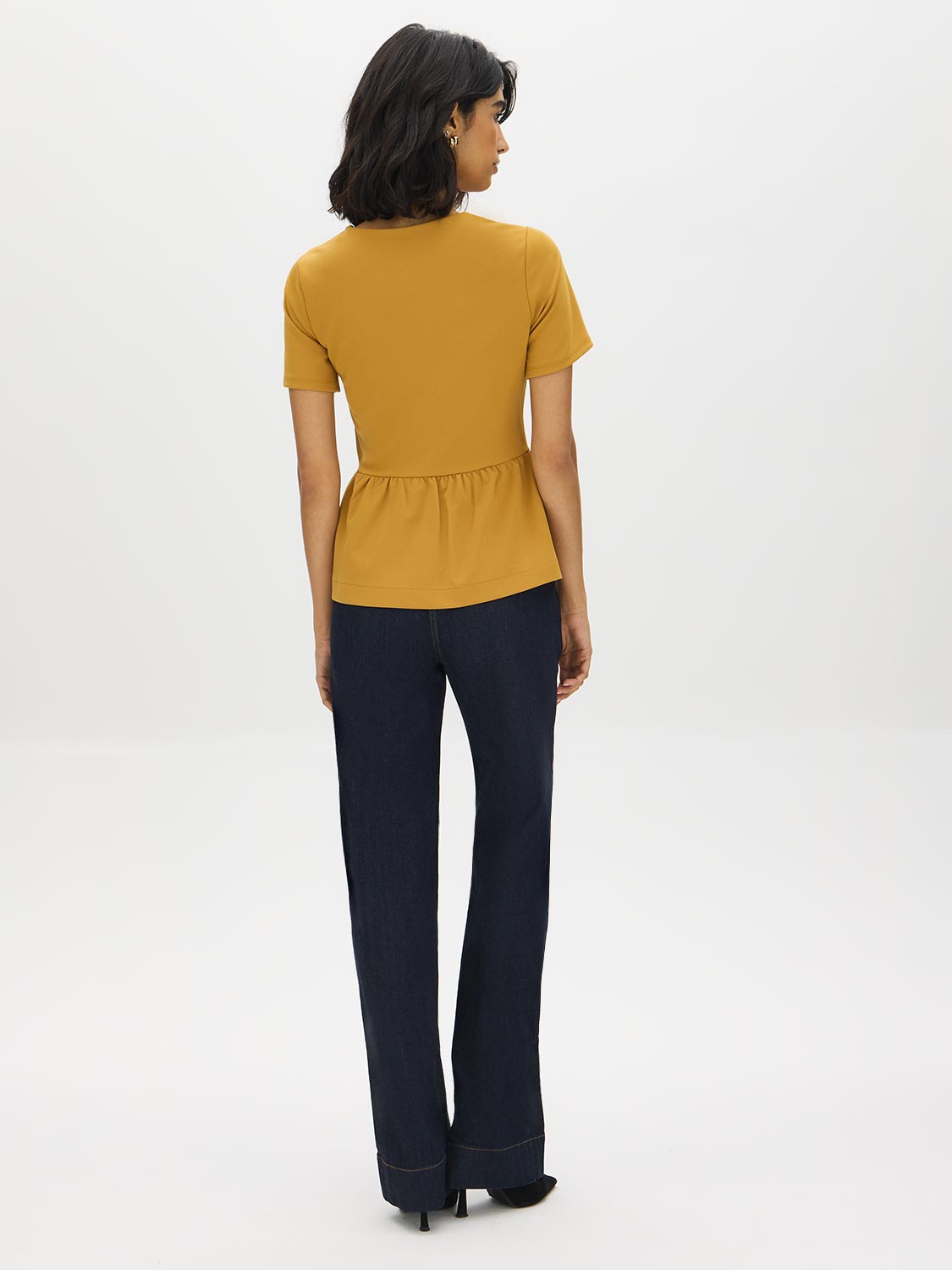 Wood Thrush Peplum Button-Front Knit Top - Back View - Suzy Shier