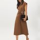 Bison Faux Suede Midi Dress with Hardware Detail - Side Profile View - Suzy Shier