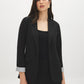 Black Notch Collar Knit Blazer with Stripe Cuff - Woman Wearing Tailored Blazer with Flap Pockets - Suzy Shier