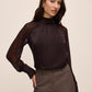 Chestnut Mixed Media Woven Top - Woman Wearing Textured Casual Blouse - Le Chateau