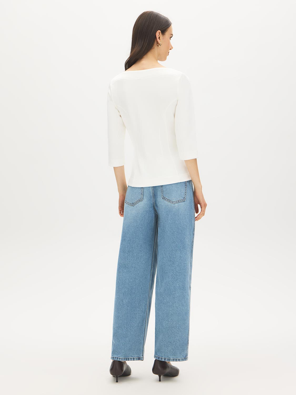 Snow White Boat Neck Fitted Cloud Fleece Top - Back View - Suzy Shier