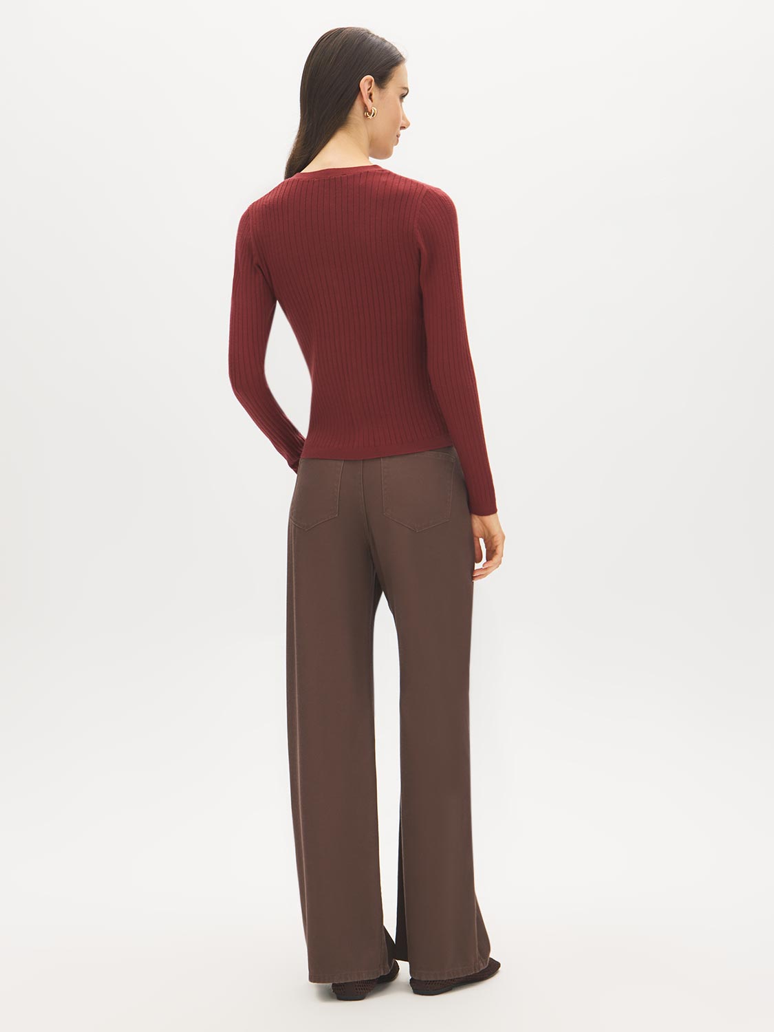Syrah V-Neck Ribbed Cardigan - Back View - Suzy Shier