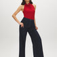 Jester Red Cowl Neck Halter Knit Top - Woman Wearing High Cowl Neck Top - Suzy Shier