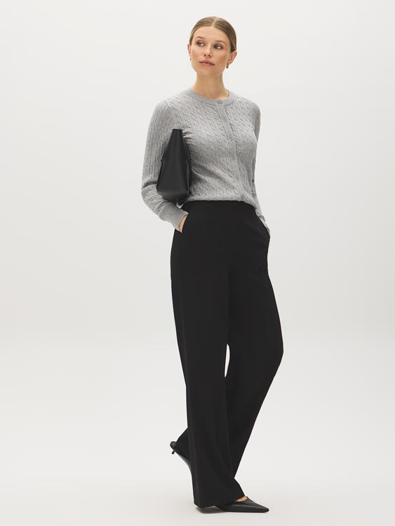 Lunar Melange Cable Knit Button-Front Cardigan - Front View - Suzy Shier