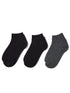 Multi 3-Pack Ribbed Ankle Socks - Set of Two Black and One Charcoal Pair - Suzy Shier