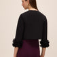 Black Knit Crepe Cover Up with Chiffon Cuff - Back View - Le Chateau