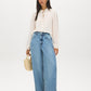 Winter White Swiss Dot Blouse with Peplum Hem - Front View - Suzy Shier